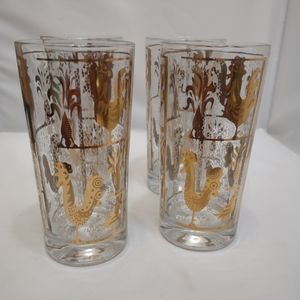 Vintage Mid Century Tumblers with Rooster Motif